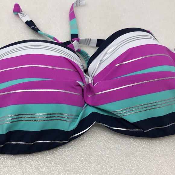 NEW LASCANA Bikini Top Multicolor Striped Halter Push Up Size 32C - Picture 8 of 8